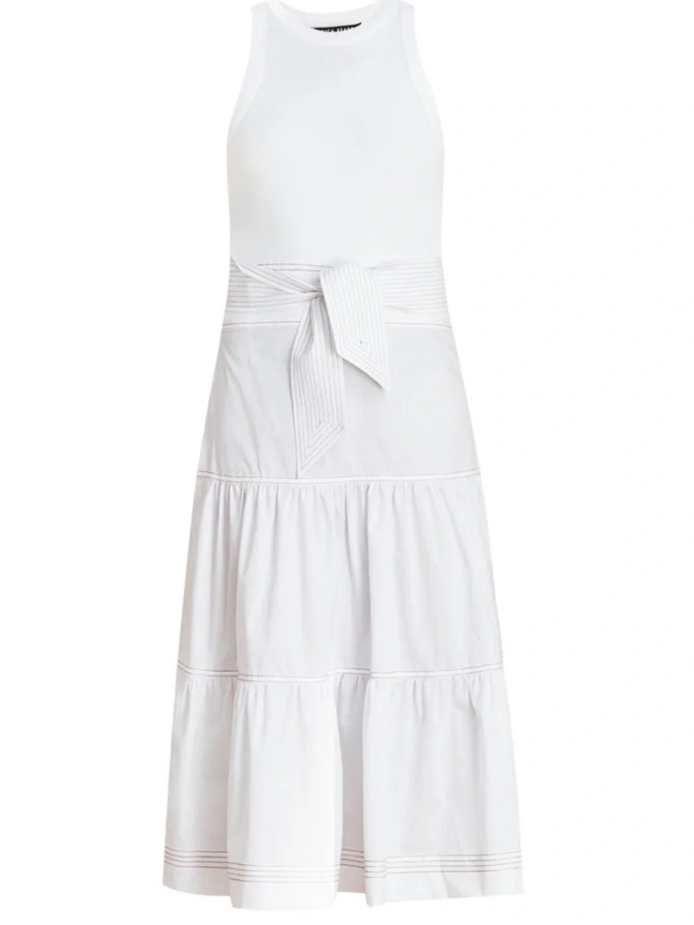 Veronica Beard Austyn Tiered White Midi Dress Tie Waist Size M - Picture 2 of 11